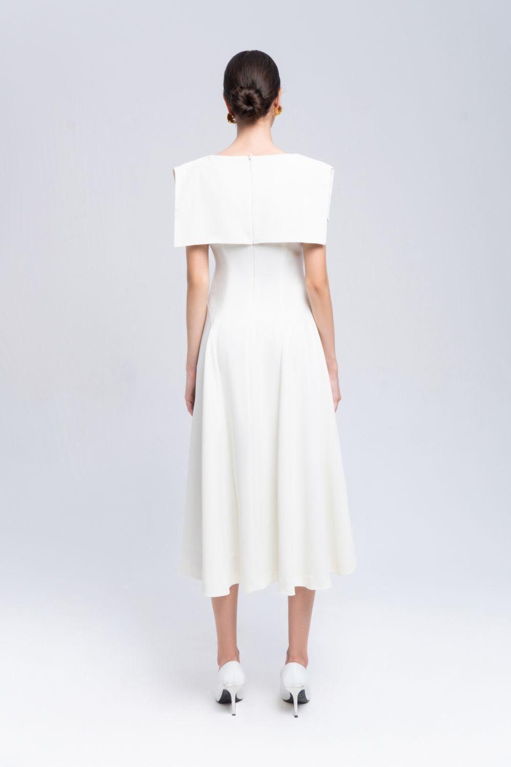 Sailor A-line Cap Sleeved Ribbed Cotton Midi Dress - MEAN BLVD