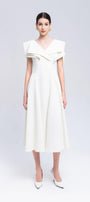Sailor A-line Cap Sleeved Ribbed Cotton Midi Dress - MEAN BLVD