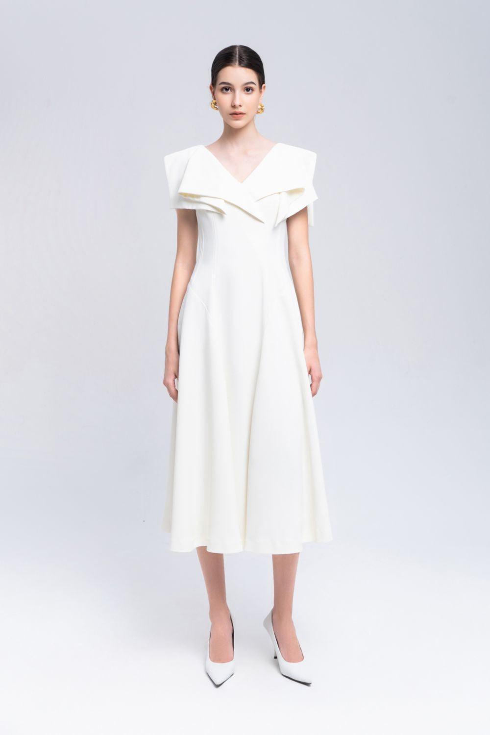 Sailor A-line Cap Sleeved Ribbed Cotton Midi Dress - MEAN BLVD