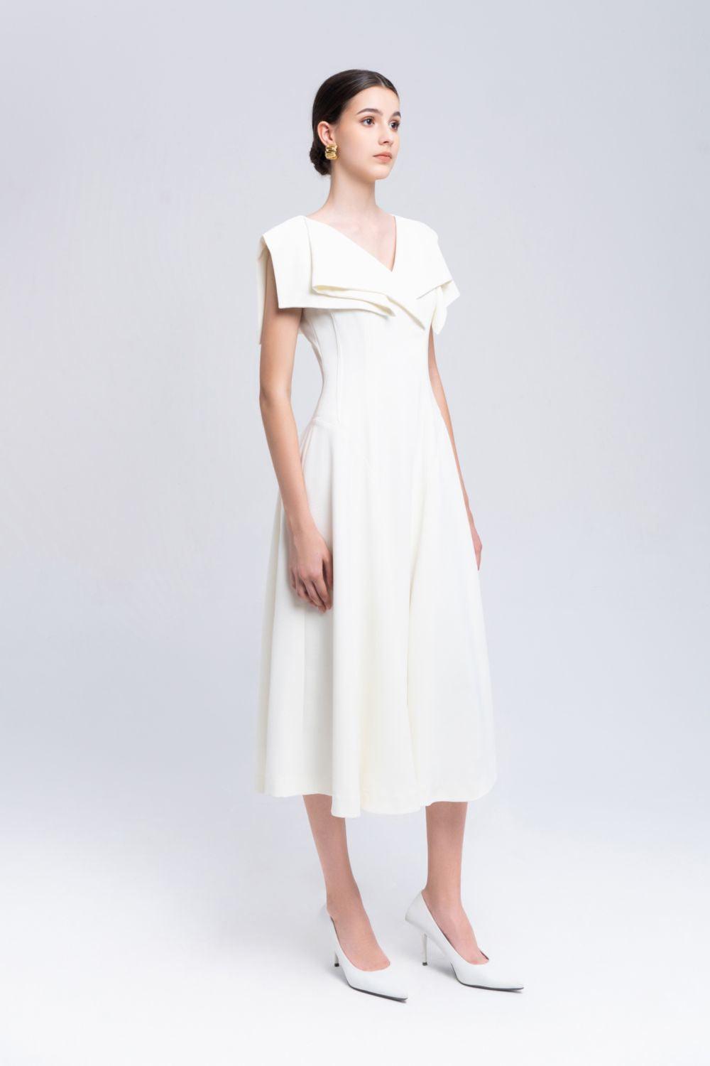 Sailor A-line Cap Sleeved Ribbed Cotton Midi Dress - MEAN BLVD