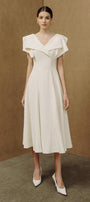 Sailor A-line Cap Sleeved Ribbed Cotton Midi Dress - MEAN BLVD
