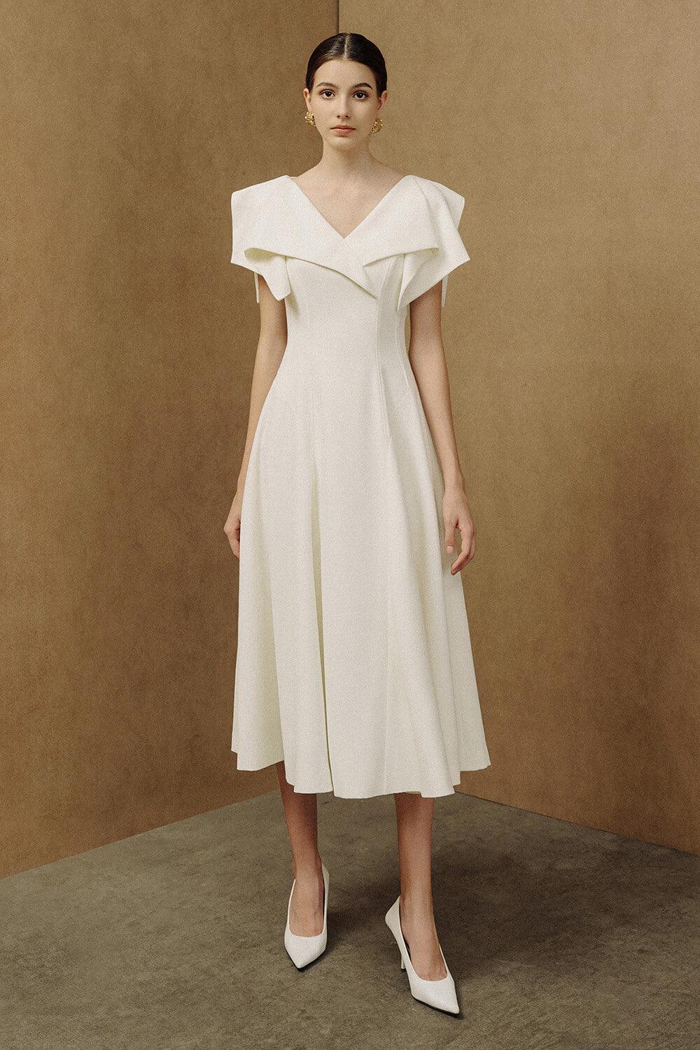 Sailor A-line Cap Sleeved Ribbed Cotton Midi Dress - MEAN BLVD