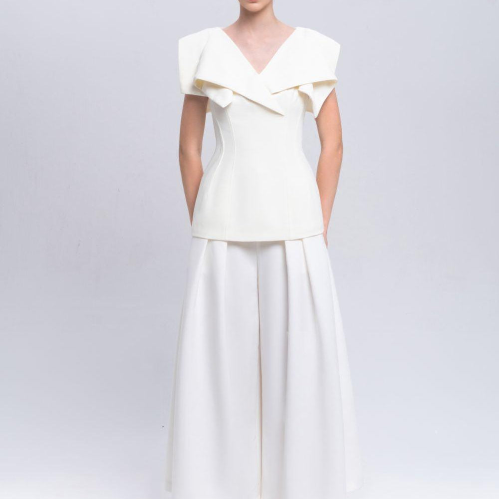 Sailor Peplum Cap Sleeved Ribbed Cotton Top - MEAN BLVD