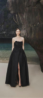 Samantha Ball Gown Straight Across Neck Taffeta Maxi Dress - MEAN BLVD