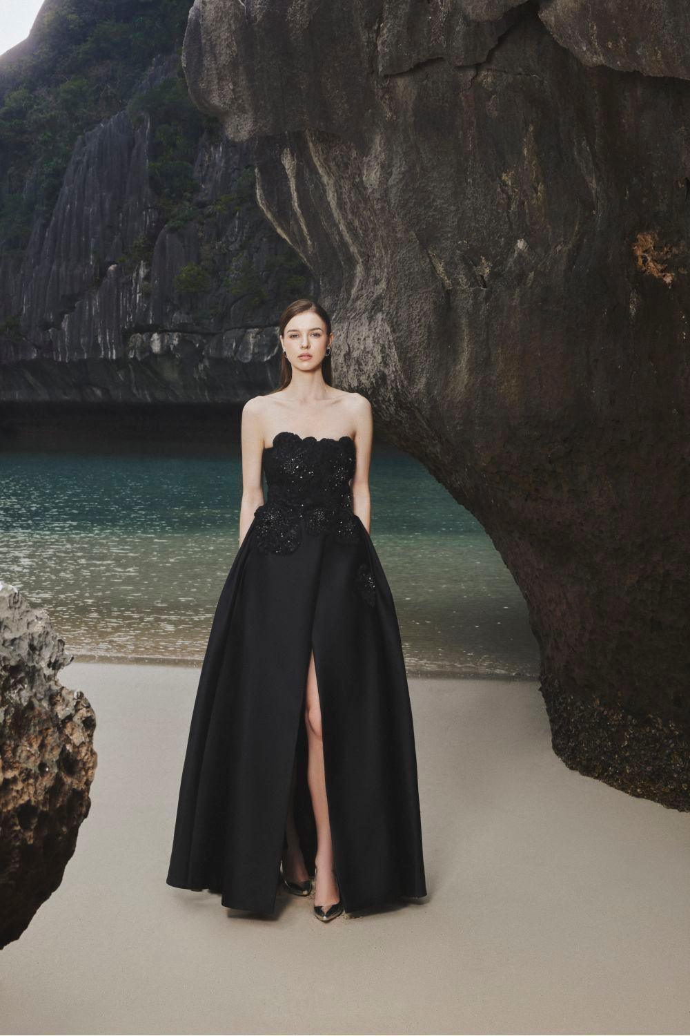 Samantha Ball Gown Straight Across Neck Taffeta Maxi Dress - MEAN BLVD