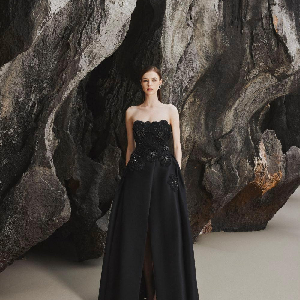 Samantha Ball Gown Straight Across Neck Taffeta Maxi Dress - MEAN BLVD