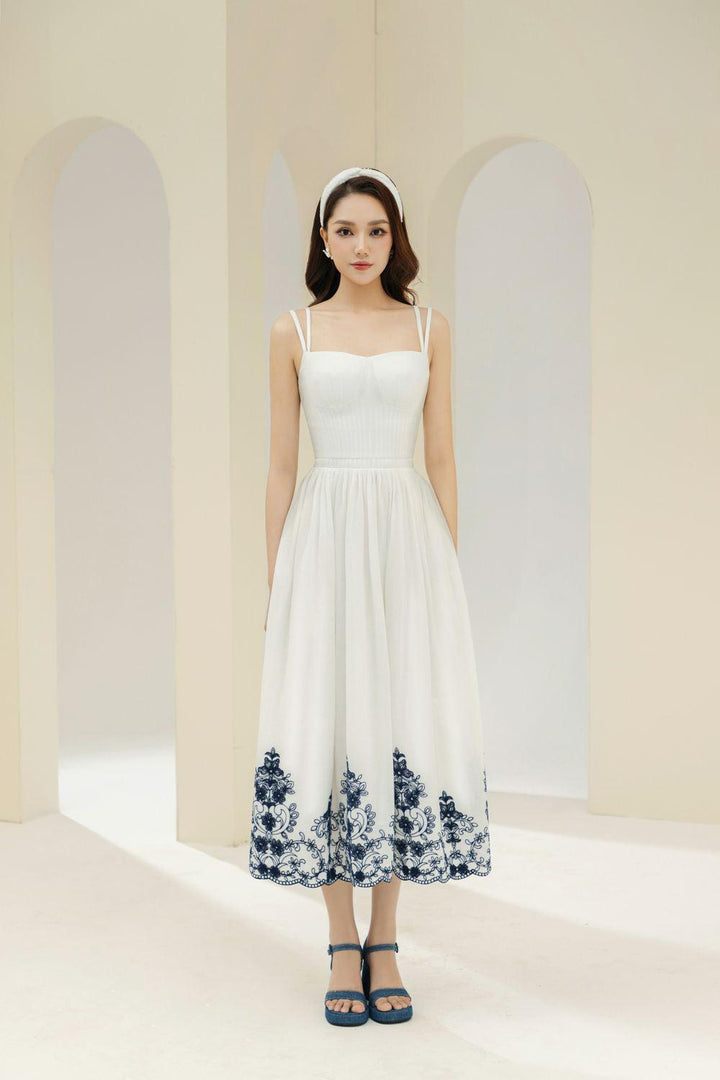 Samba A-line Pleated Cotton Midi Dress - MEAN BLVD