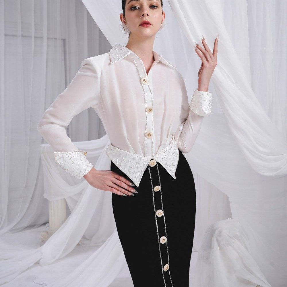 Sampson Sheath Collared Neck Chiffon Midi Dress - MEAN BLVD