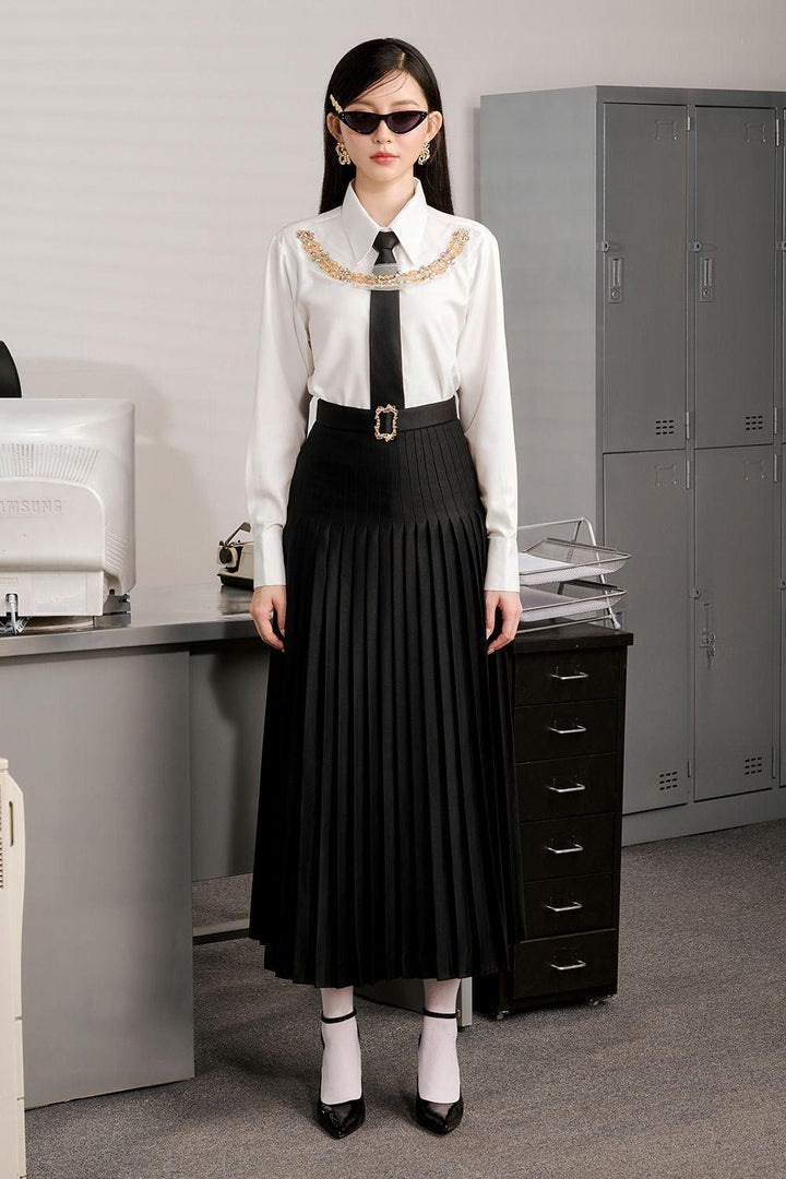 Sando A-line Pleated Cotton Midi Skirt - MEAN BLVD
