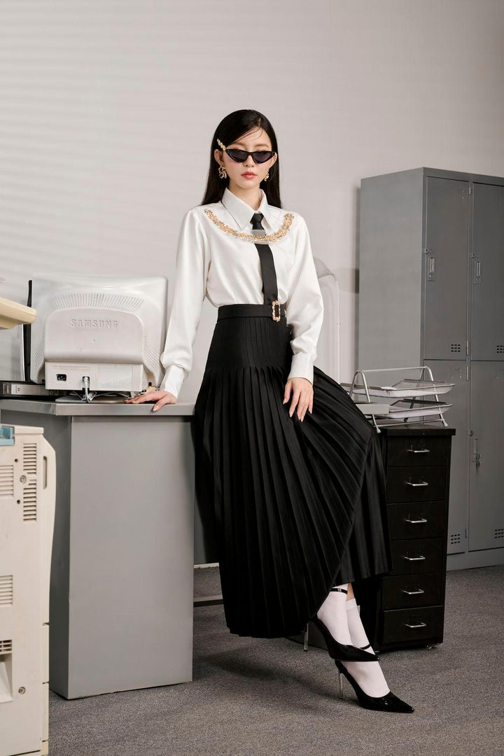Sando A-line Pleated Cotton Midi Skirt - MEAN BLVD