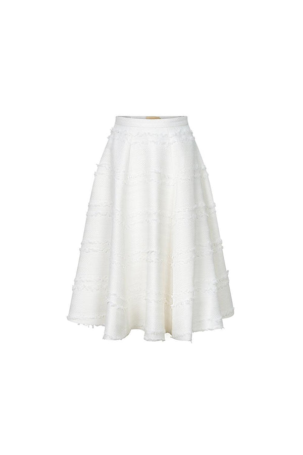 Sandra A-line Fringed Tweed Midi Skirt - MEAN BLVD