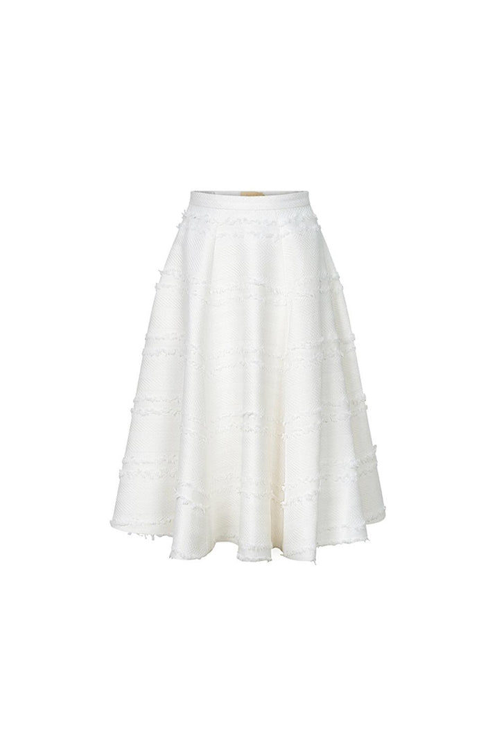 Sandra A-line Fringed Tweed Midi Skirt - MEAN BLVD