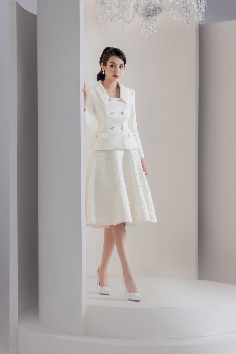 Sandra A-line Fringed Tweed Midi Skirt - MEAN BLVD