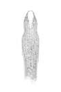 Saoirse Halter Asymmetric Mesh Sequin Ankle Length Dress - MEAN BLVD