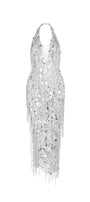 Saoirse Halter Asymmetric Mesh Sequin Ankle Length Dress - MEAN BLVD