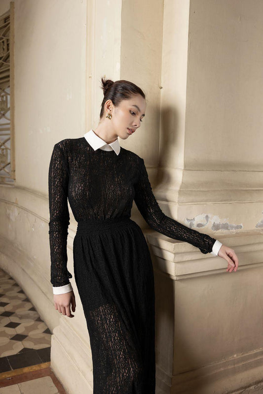 Sarah A-line Long Sleeved Lace Maxi Dress - MEAN BLVD