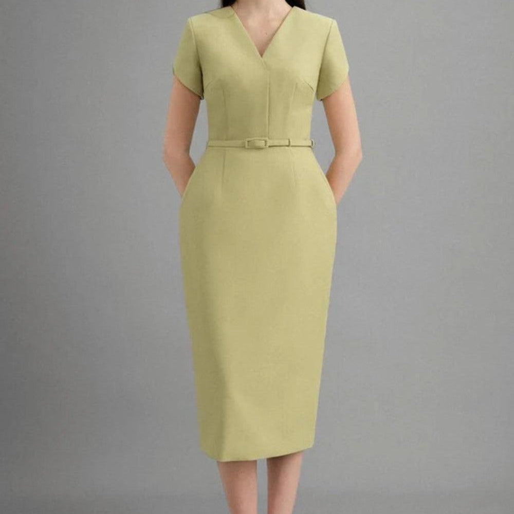 Sarah Pegged V-Neck Polycotton Midi Dress - MEAN BLVD