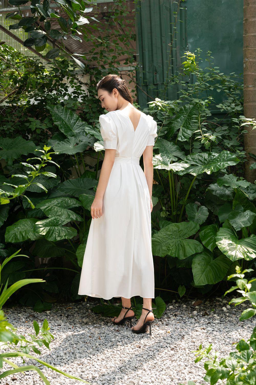 Sarai A-line Puffy Sleeved Silk Midi Dress - MEAN BLVD