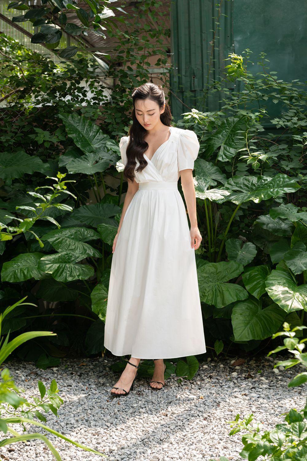 Sarai A-line Puffy Sleeved Silk Midi Dress - MEAN BLVD