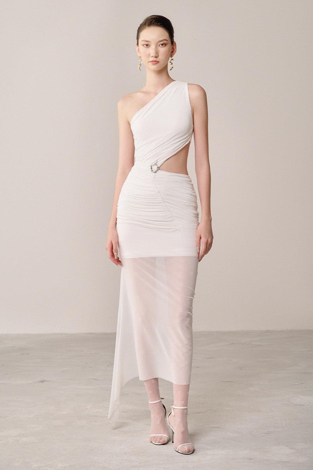 Satofi Bodycon Cut-Out Organza Spandex Midi Dress - MEAN BLVD