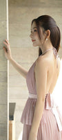 Satomi Halter Pleated Mesh Silk Top - MEAN BLVD