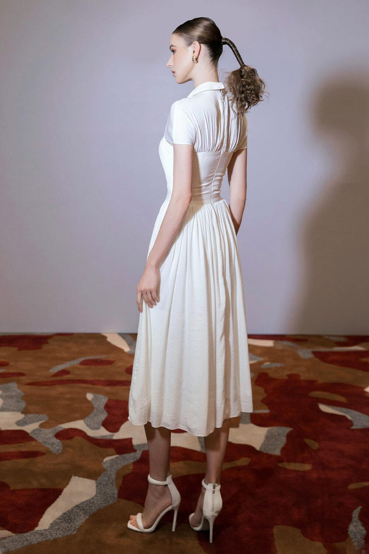 Savannah Pleated Cut-Out Linen Midi Dress - MEAN BLVD