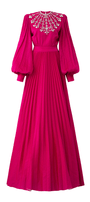 Scarlet Pleated Bishop Sleeved Silk Maxi Dress - MEAN BLVD
