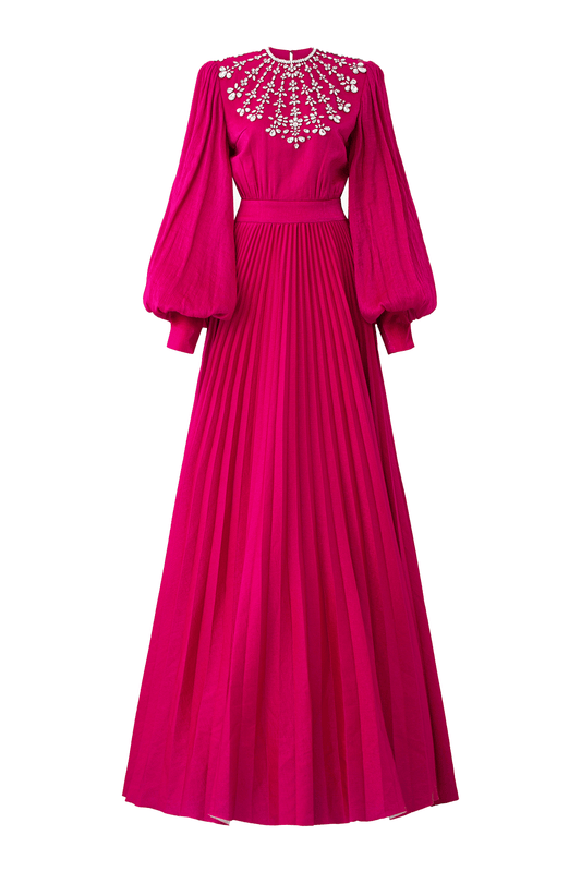 Scarlet Pleated Bishop Sleeved Silk Maxi Dress - MEAN BLVD