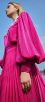 Scarlet Pleated Bishop Sleeved Silk Maxi Dress - MEAN BLVD
