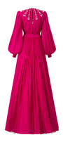 Scarlet Pleated Bishop Sleeved Silk Maxi Dress - MEAN BLVD