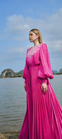 Scarlet Pleated Bishop Sleeved Silk Maxi Dress - MEAN BLVD