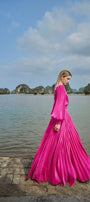 Scarlet Pleated Bishop Sleeved Silk Maxi Dress - MEAN BLVD