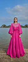 Scarlet Pleated Bishop Sleeved Silk Maxi Dress - MEAN BLVD