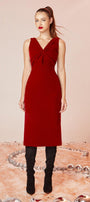 Scarlet Sheath V-Neck Velvet Midi Dress - MEAN BLVD