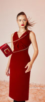 Scarlet Sheath V-Neck Velvet Midi Dress - MEAN BLVD