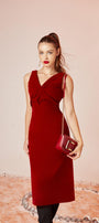 Scarlet Sheath V-Neck Velvet Midi Dress - MEAN BLVD