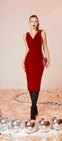 Scarlet Sheath V-Neck Velvet Midi Dress - MEAN BLVD