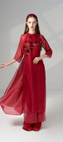 Scarlet Straight Round Neck Silk Organza Floor Length Ao Dai - MEAN BLVD