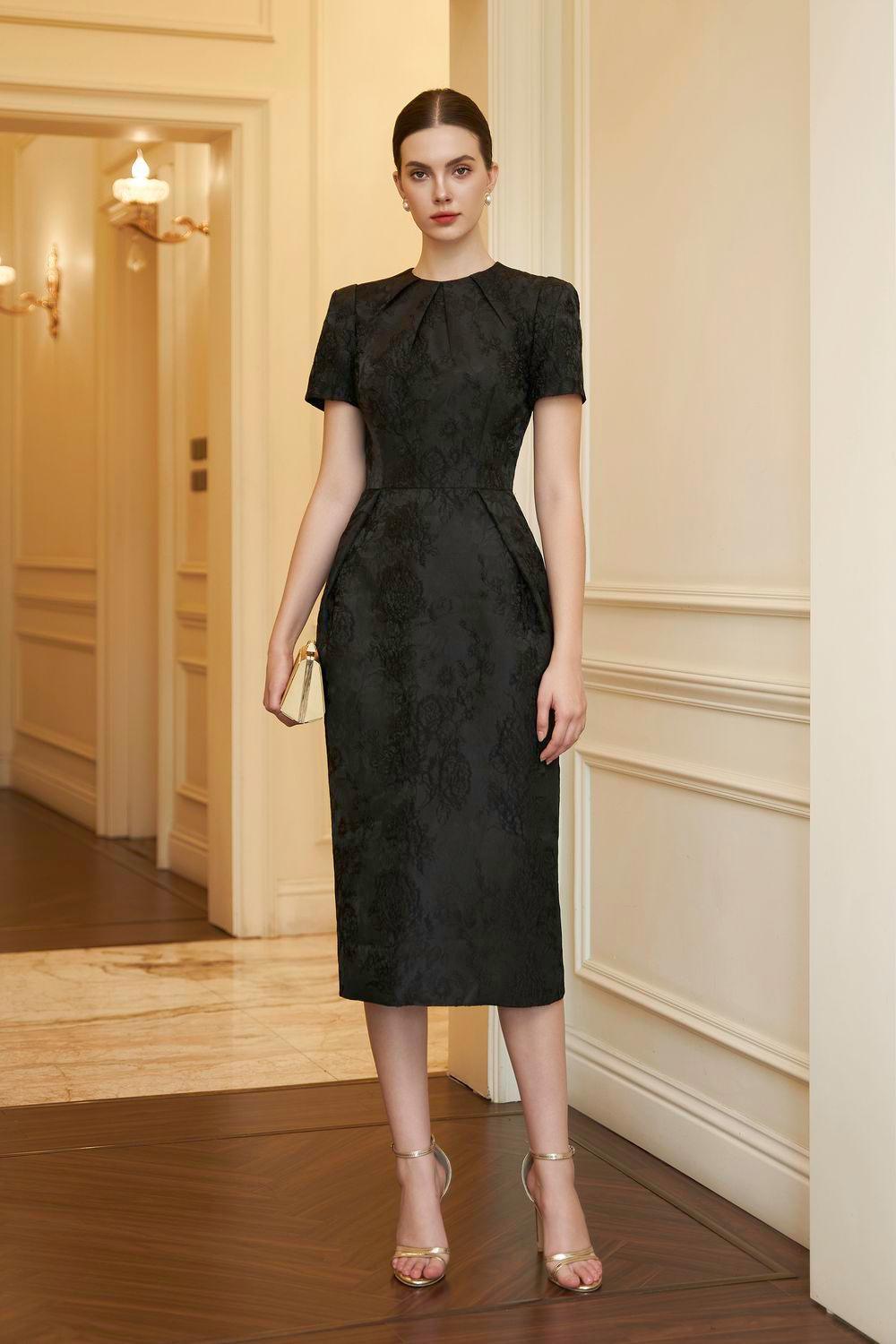 Scarlett Sheath Short Sleeved Brocade Midi Dress - MEAN BLVD