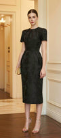 Scarlett Sheath Short Sleeved Brocade Midi Dress - MEAN BLVD
