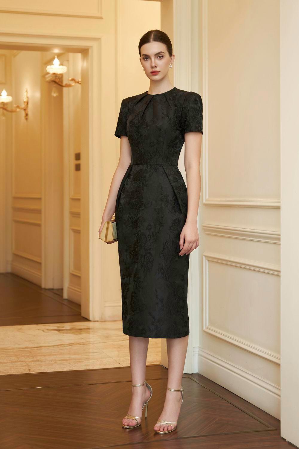 Scarlett Sheath Short Sleeved Brocade Midi Dress - MEAN BLVD