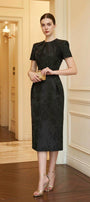 Scarlett Sheath Short Sleeved Brocade Midi Dress - MEAN BLVD