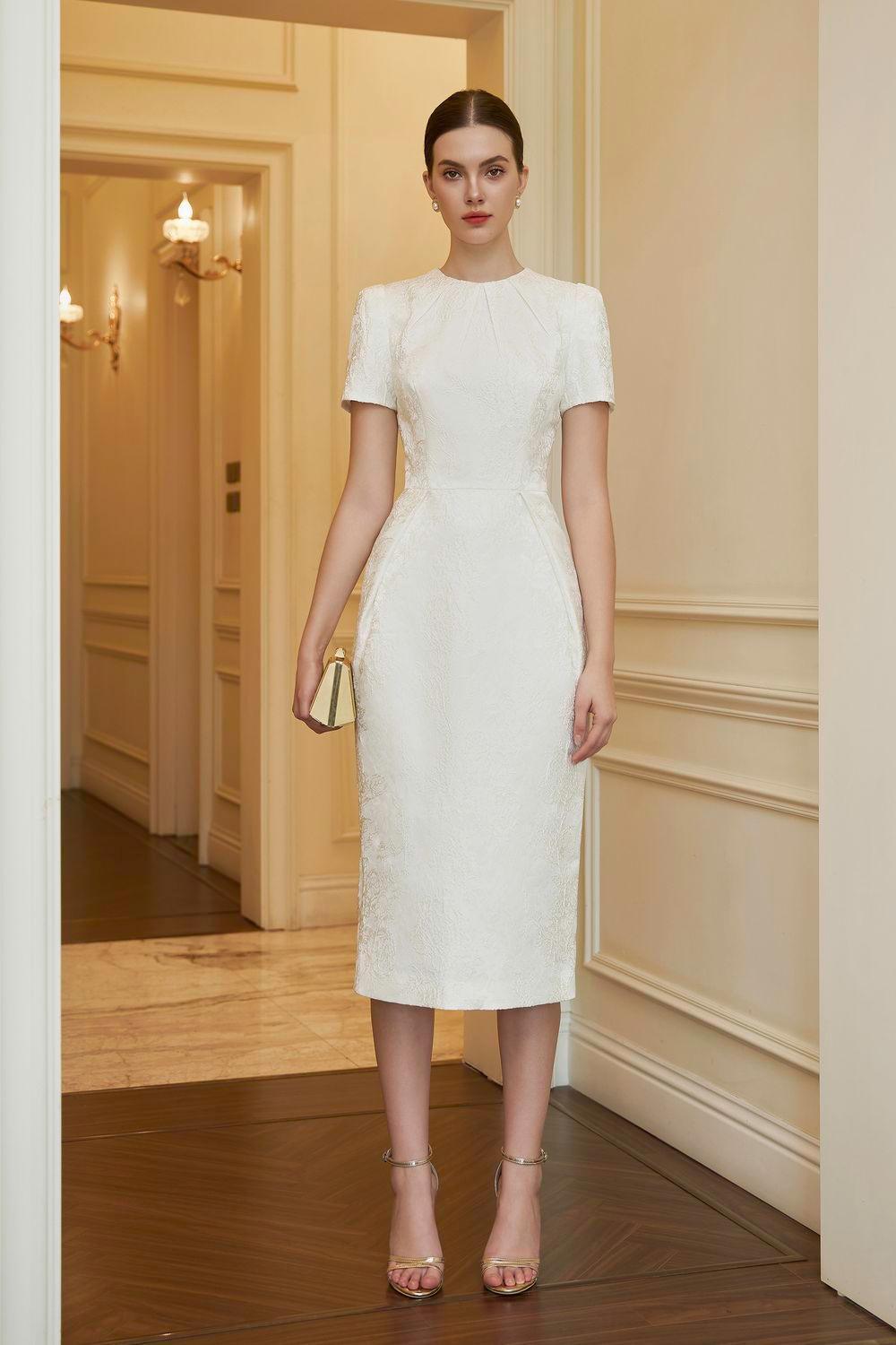 white sheath dress Scarlett Sheath Short Sleeved Brocade Midi Dress white sheath dress Scarlett Sheath Short Sleeved Brocade Midi Dress
