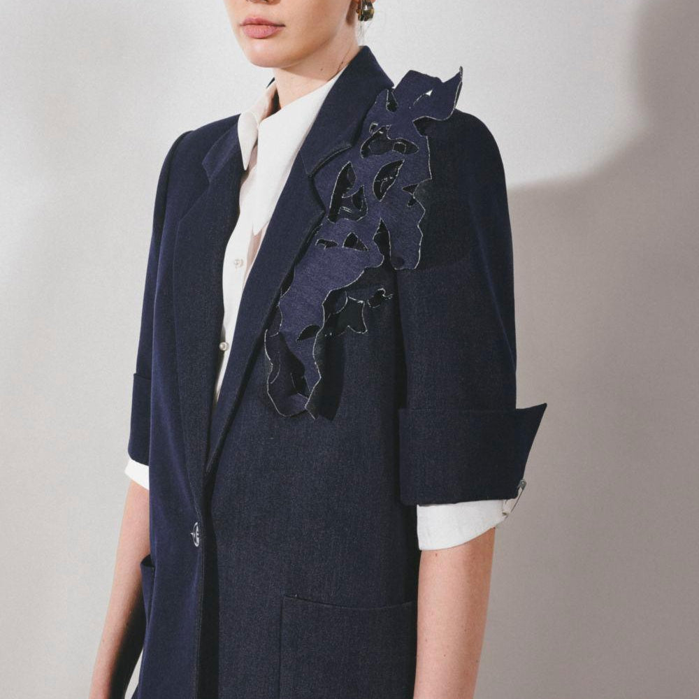 Scottie Straight V-Neck Denim Blazer - MEAN BLVD