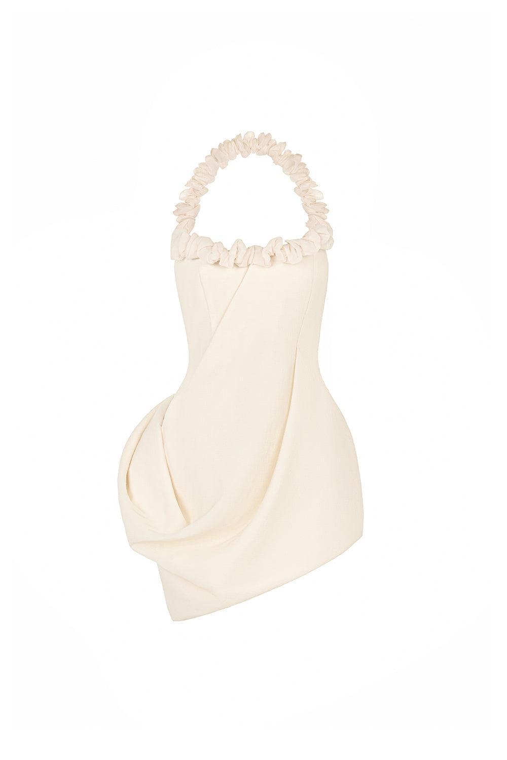 Scrunchie Halter Sleeveless Cotton Rayon Mini Dress - MEAN BLVD