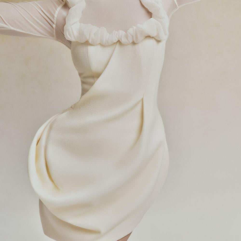 Scrunchie Halter Sleeveless Cotton Rayon Mini Dress - MEAN BLVD