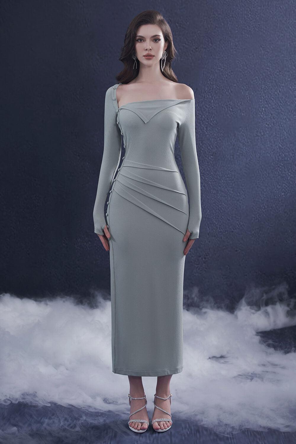 Sculpta Sheath Slit Hem Wool Midi Dress - MEAN BLVD