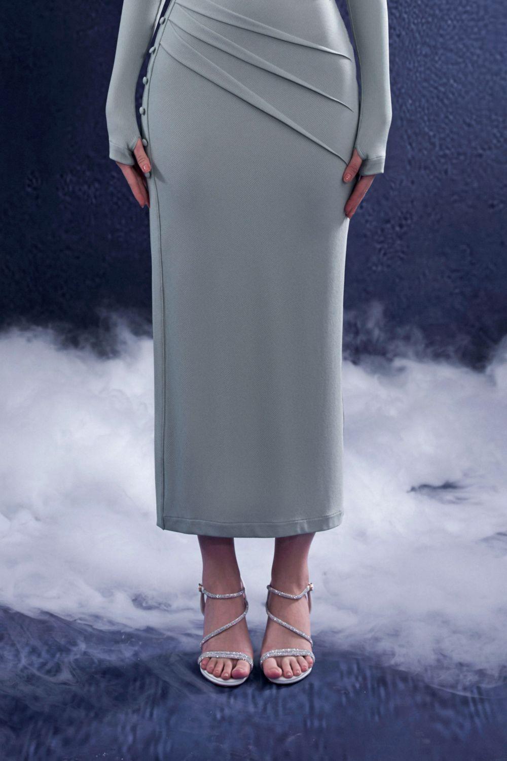 Sculpta Sheath Slit Hem Wool Midi Dress - MEAN BLVD