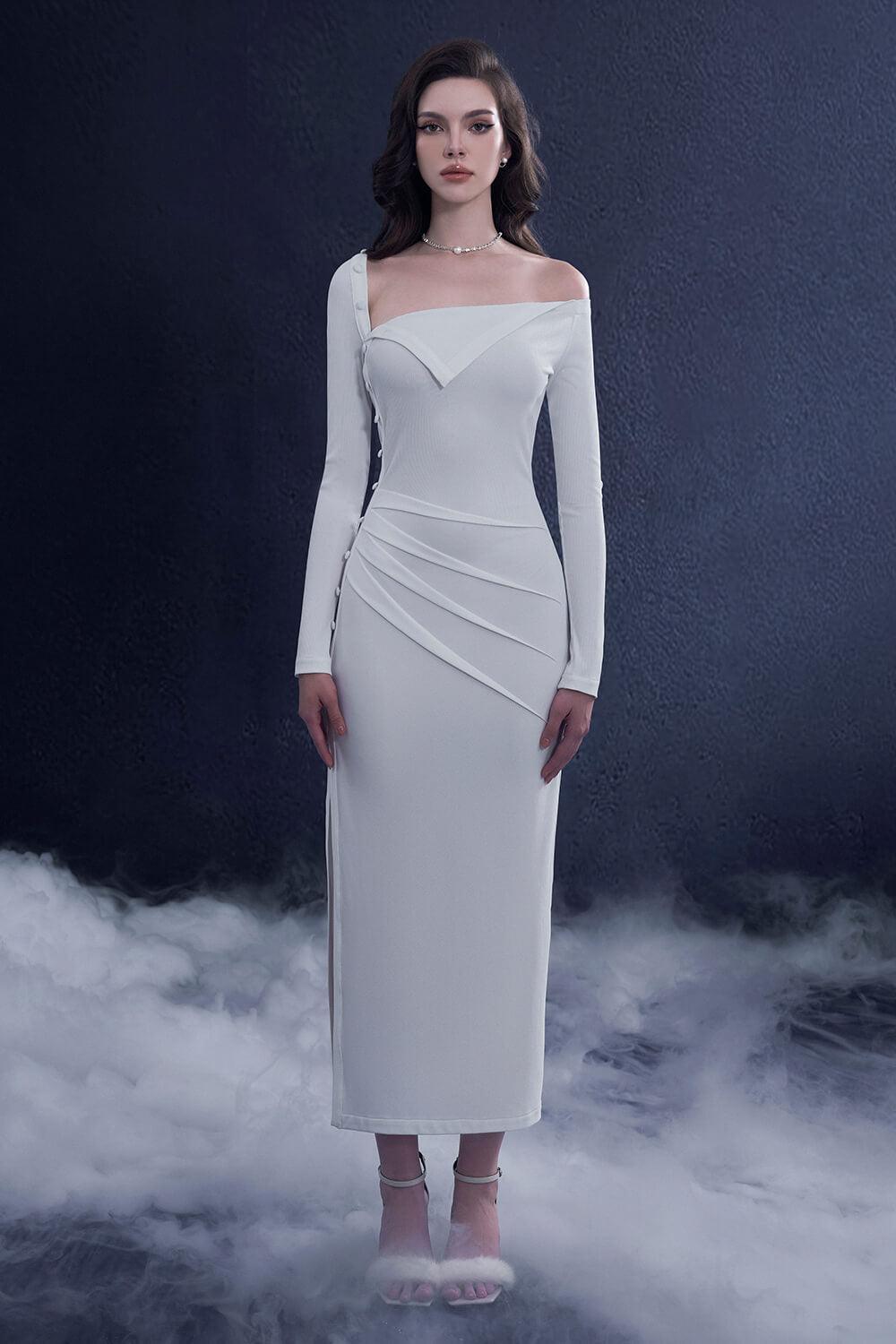 Sculpta Sheath Slit Hem Wool Midi Dress - MEAN BLVD