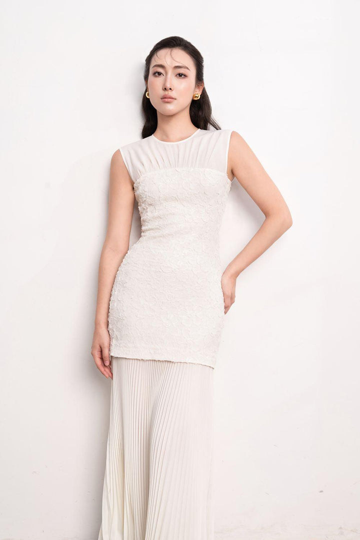 Selah Drop Waist Round Neck Foam Silk Ankle Length Dress - MEAN BLVD